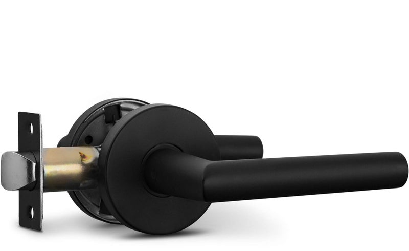 Berlin Modisch Passage Lever Door Handle Sleek Round Non-Locking Lever Set [for Hallway or Closet Doors] Reversible for Right & Left Sided Doors Heavy Duty - Iron Black Finish - Image 1
